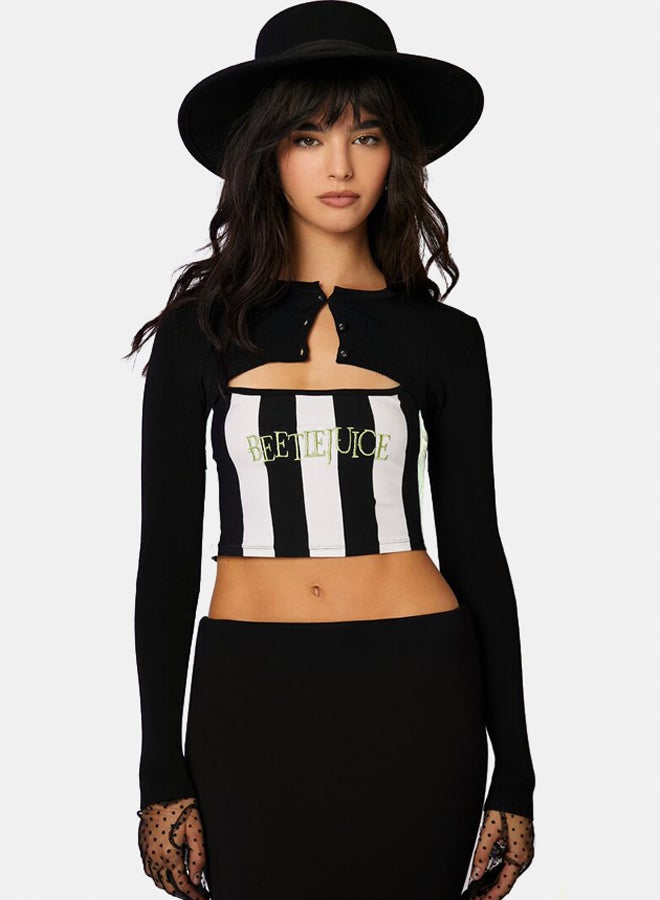FOREVER 21 Beetlejuice Beetlejuice Striped Cropped Cami - Image 3