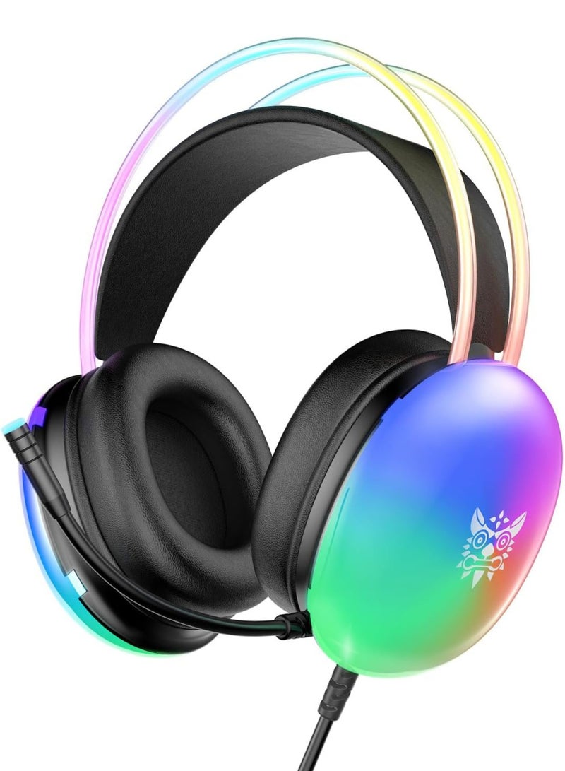 أونيكوما سماعة رأس للألعاب X25، سلكية، مزودة بميكروفون، لأجهزة PS4/PS5/XOne/XSeries/NSwitch/PC | لون أسود - Image 1