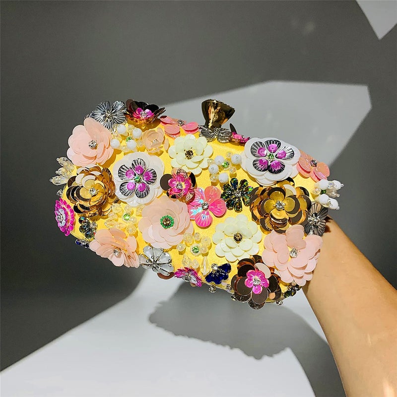 Lanpet Women Clutches Flower Evening Handbag Chain Strap Shoulder Bag Yellow - Image 2