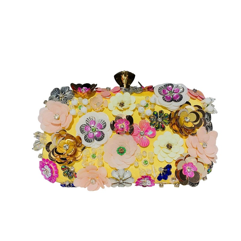 Lanpet Women Clutches Flower Evening Handbag Chain Strap Shoulder Bag Yellow - Image 1