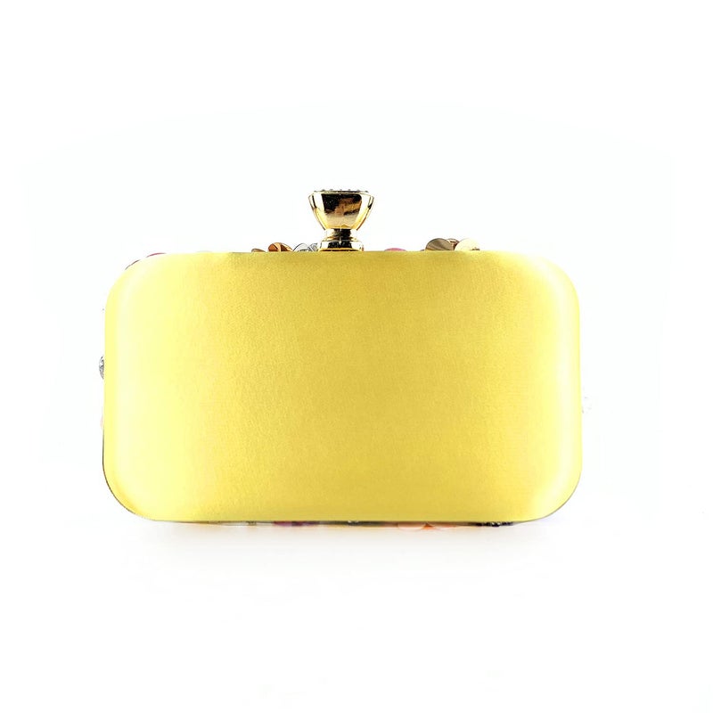 Lanpet Women Clutches Flower Evening Handbag Chain Strap Shoulder Bag Yellow - Image 4