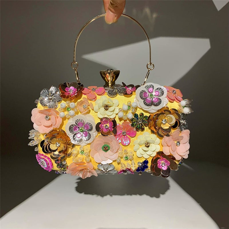 Lanpet Women Clutches Flower Evening Handbag Chain Strap Shoulder Bag Yellow - Image 5