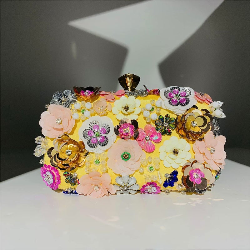 Lanpet Women Clutches Flower Evening Handbag Chain Strap Shoulder Bag Yellow - Image 3