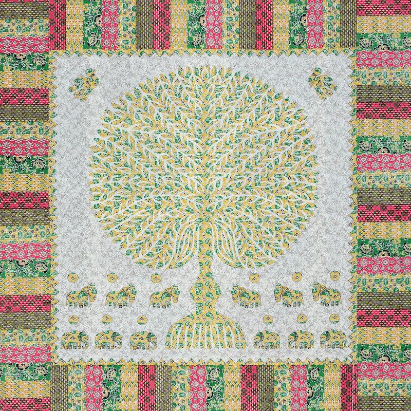 KOTTS & STITCH KOTTS STITCH Jaipuri Cotton Bedsheet Ethnic Jaipuri Double Bedsheet Traditional Big Tree Design 93x108 Pure Cotton with 2 Pillow Covers Lightweight and Stylish Green Yellow Pink White - Image 2