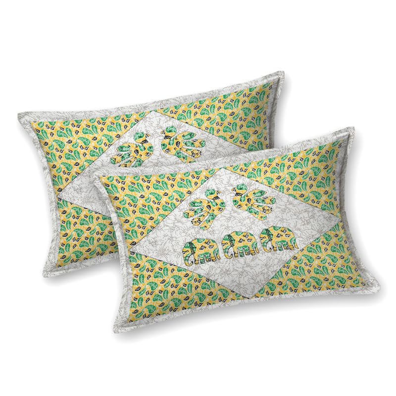 KOTTS & STITCH KOTTS STITCH Jaipuri Cotton Bedsheet Ethnic Jaipuri Double Bedsheet Traditional Big Tree Design 93x108 Pure Cotton with 2 Pillow Covers Lightweight and Stylish Green Yellow Pink White - Image 3