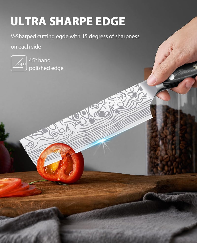 MOSFiATA 7” Nakiri Chef's Knife with Finger Guard, German High Carbon Stainless Steel EN1.4116 Vegetable Knife, Multipurpose Kitchen Knife with Micarta Handle in Gift Box - Image 2