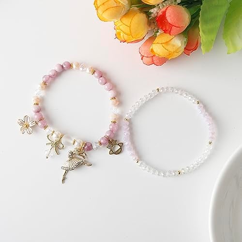 DS 4PCS Beaded Charm Bracelets for Teen Girls Dainty cute cartoon Crystal Beads Pearl Bracelets anklets set for woman and girls Adjustable Stretch bracelet birthday Gift For Friends Dancing Girl - Image 3