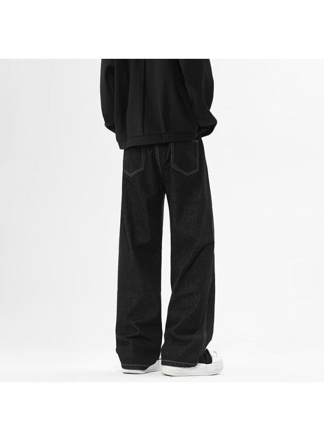 Izexx Men's American Style Loose Straight-leg Jeans Autumn Original Color Wide-leg Retro Casual Pants Zs33 Black L - Image 2