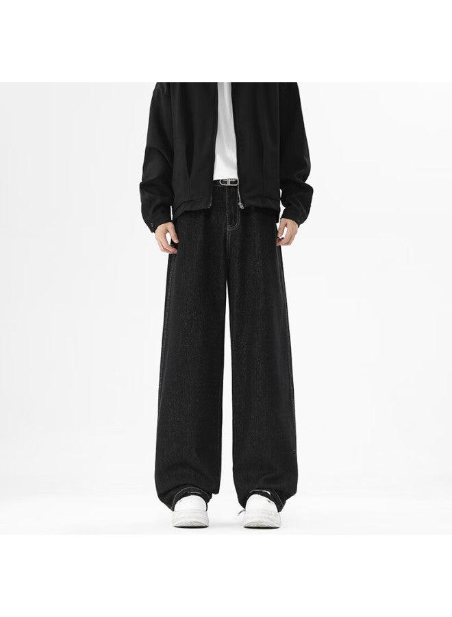 Izexx Men's American Style Loose Straight-leg Jeans Autumn Original Color Wide-leg Retro Casual Pants Zs33 Black L - Image 5