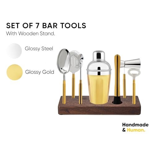 Shay Bar Tool Set with Wooden Stand- 8-Piece, Bartender Kit : Shaker, Spoon, Jigger, Muddler, Strainer, Bottle Opener, Ice Scoop (Bar Tool Set) - Image 3