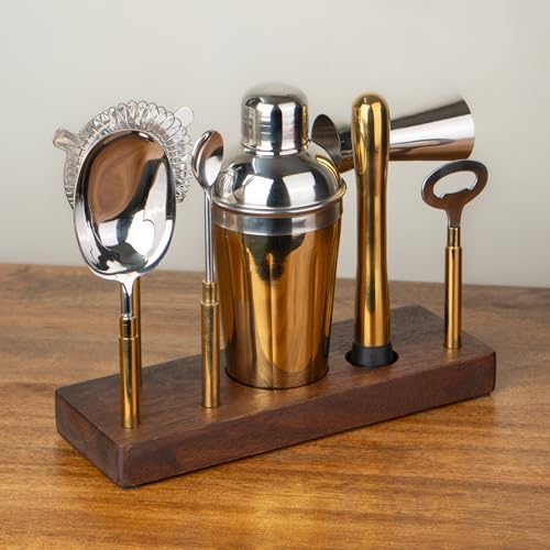 Shay Bar Tool Set with Wooden Stand- 8-Piece, Bartender Kit : Shaker, Spoon, Jigger, Muddler, Strainer, Bottle Opener, Ice Scoop (Bar Tool Set) - Image 5