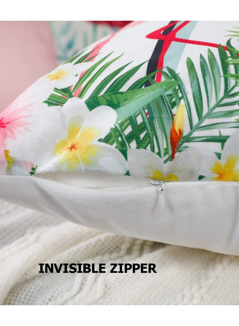 Set of 4 Flamingo Pillow Covers 18x18 Inch Tropical Bird Cushion Cases for Summer Home Decor - Image 4