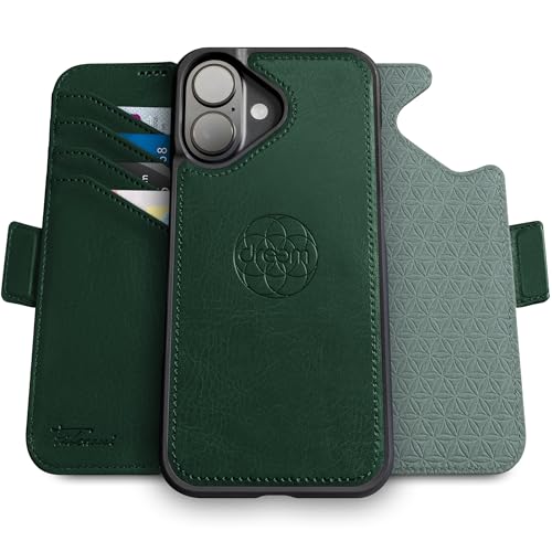Dreem Wallet Case for iPhone 16 Plus Revolutionary VertHor Phone Stand Magnetic Detachable Vegan Leather Flip Cover RFID Blocking Card Holder MagSafeFit Gift Box Fibonacci Green - Image 1