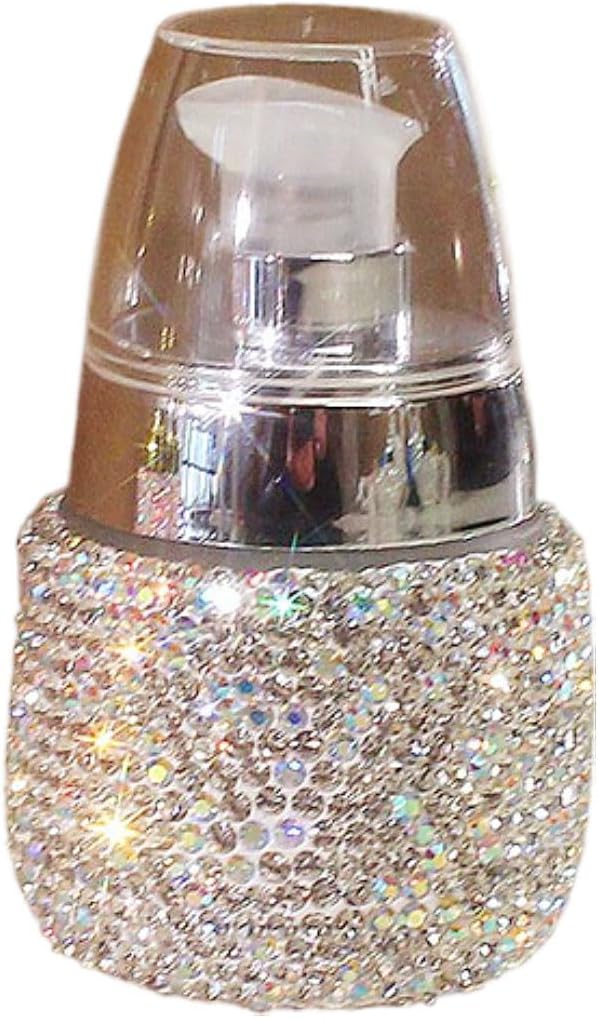 Bestbling Rhinestone Travel Portable 30ml Lotion Dispensing Empty Bottle - Luxury Bling Glass Cosmetic Empty Container - Press Pump Design for Easy Dispensing - Ideal for Beauty On-The-Go (Silver)