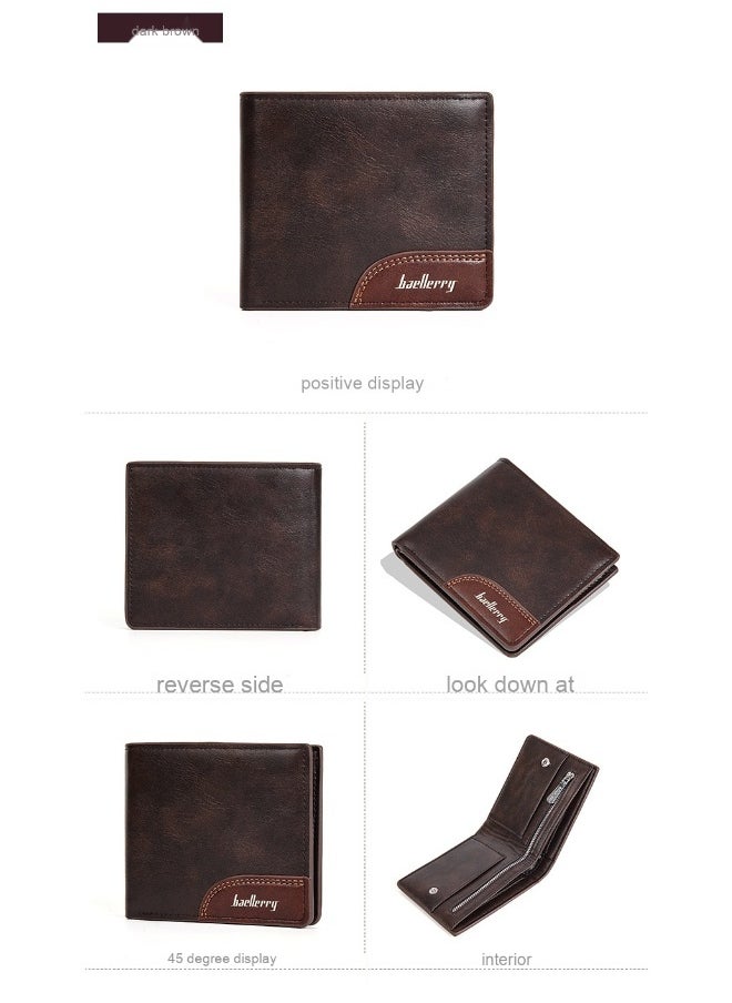 baellerry Men's Wallet Business Zipper Premium Sense Wallet Short Button Multi-card Coin Wallet  - Image 3