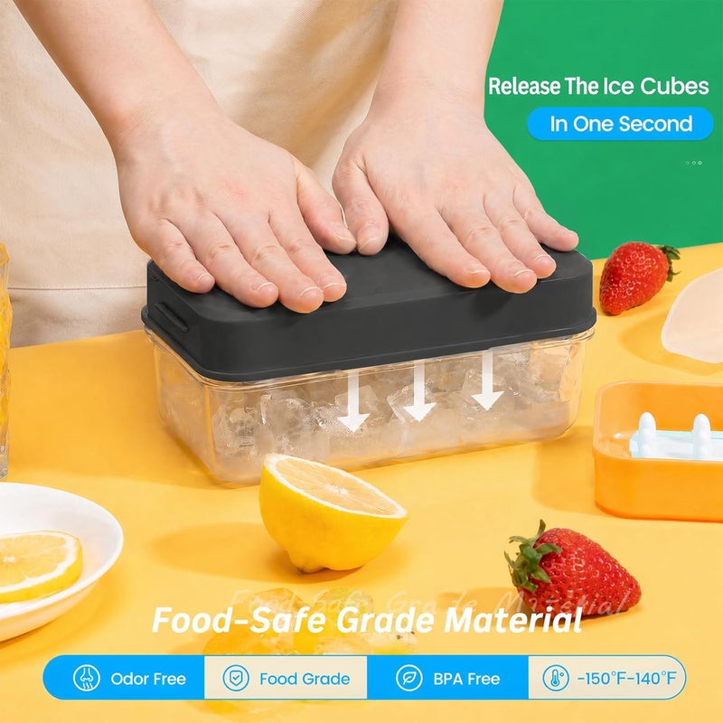 PHINOX 0.8“ Ice Cube Tray with Lid and Bin, 84 Cubes Ice Trays for Freezer, Ice Cube Trays for Freezer with 3 trays, Container, Lid & Ice Scoop, BPA Free, Black(28Cubes/Tier) - Image 2