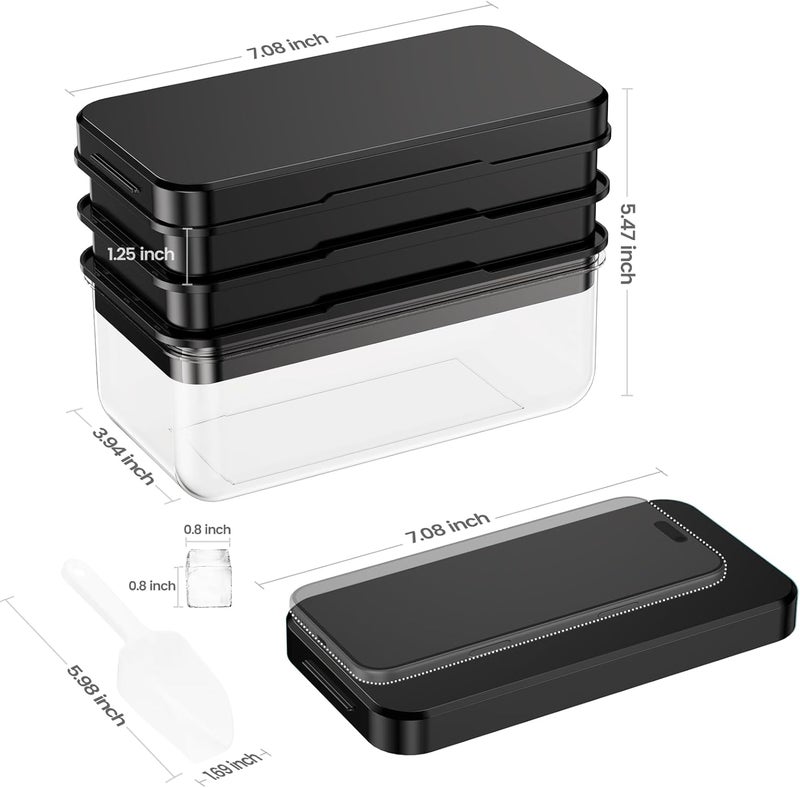 PHINOX 0.8“ Ice Cube Tray with Lid and Bin, 84 Cubes Ice Trays for Freezer, Ice Cube Trays for Freezer with 3 trays, Container, Lid & Ice Scoop, BPA Free, Black(28Cubes/Tier) - Image 3