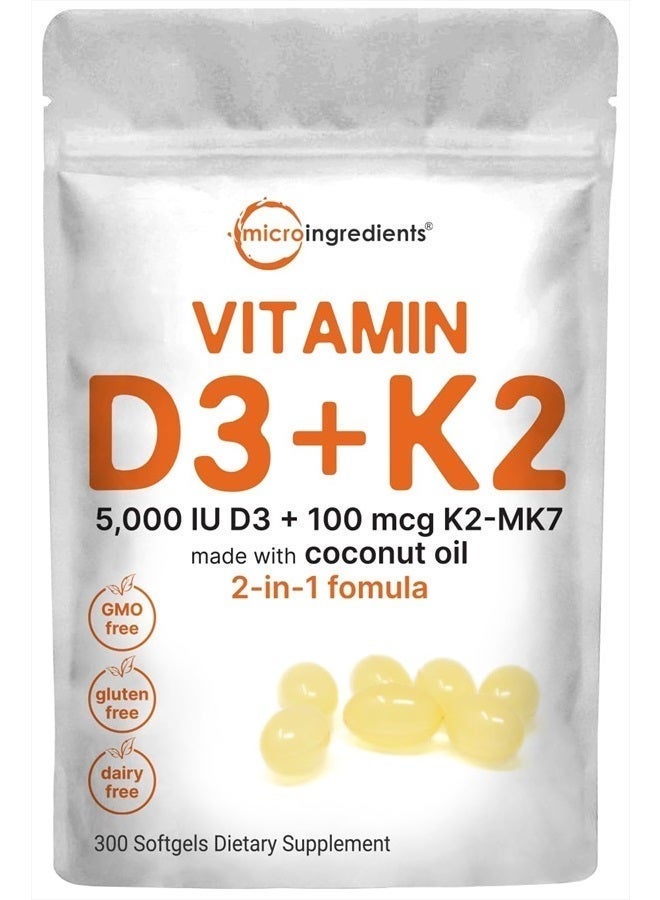 Micro Ingredients Vitamin D3 5000 IU Plus K2 (MK-7) 100 mcg, 300 Virgin Coconut Oil Softgels | 2 in 1 Vitamins D & K Complex | Supports Calcium Absorption, Bone, Immune, & Heart Health - Image 4