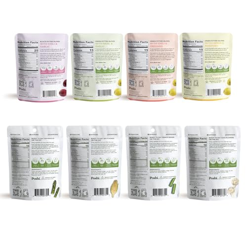 Poshi Olives + Veggies | Whole Pitted Olives 4 Flavor Variety | Poshi 4 Flavor Variety | Vegan, Kosher, Gluten Free + Keto Friendly Healthy Snacks (24 Pack) - Image 2