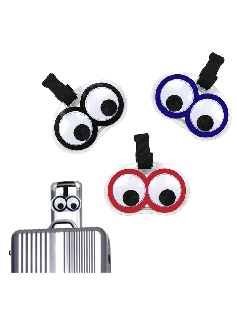 SOLARAE Cute Eyes Luggage Tags, Luggage Identifiers with Lanyard and Name ID Card, Suitcase Luggage Tags Travel Accessories Baggage Name Tags, Pvc Plastic Soft Glue Plane Travel Card, 3 Color 3Pcs - Image 1