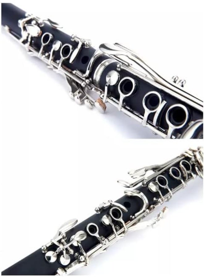 ANDOER Bb Flat Clarinet Black Bakelite Silver Keys Woodwind Instrument with Carry Case Reed Cleaning Cloth Mini Screwdriver - Image 5