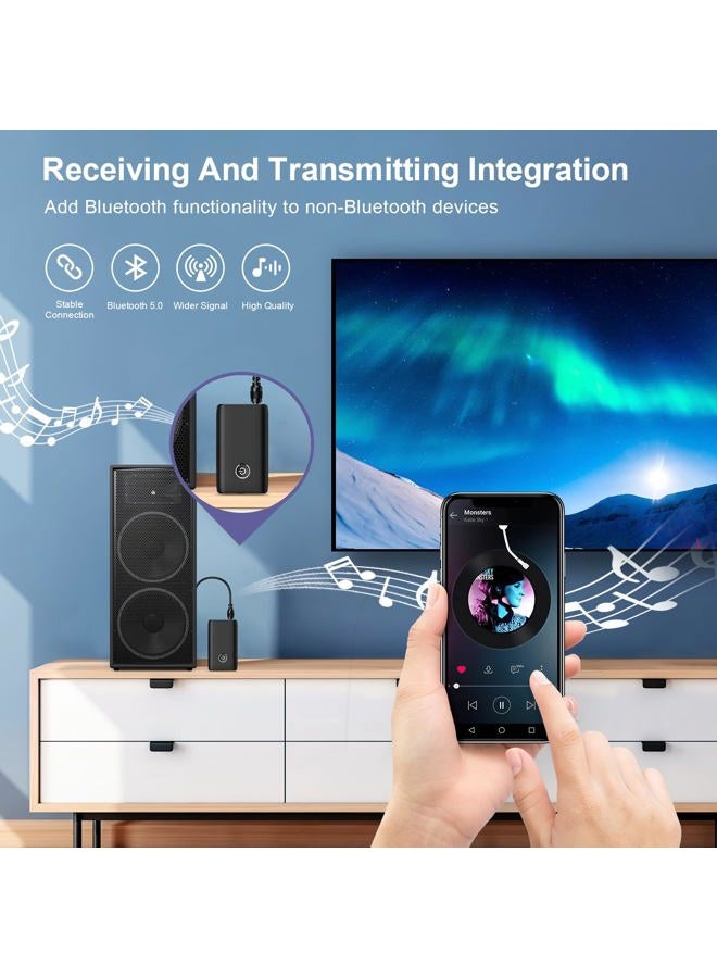 OQIMAX Bluetooth Transmitter Receiver 2 in 1, Hands-Free Call Aux Bluetooth Adapter for Car, Wireless Bluetooth Car Adapter, 3.5mm Bluetooth Audio Adapter Car Home Audio System Headphones Airplane - Image 2