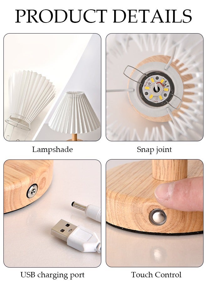 DUNISO Small Pleated Table Lamp Modern Bedside Nightstand Lamp Lighting 3 Modes with Beige Lampshade Wood Base Lamp for Bedroom Living Room Kids Room Night Table  - Image 3