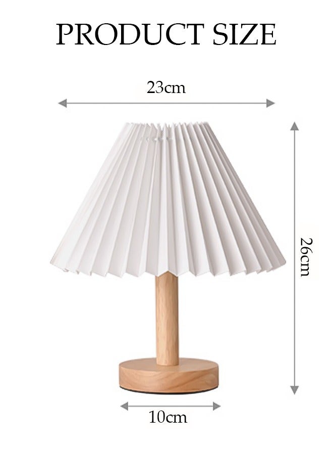 DUNISO Small Pleated Table Lamp Modern Bedside Nightstand Lamp Lighting 3 Modes with Beige Lampshade Wood Base Lamp for Bedroom Living Room Kids Room Night Table  - Image 4