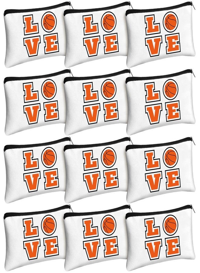 Lauwell 12 Pieces Basketball Makeup Bag Cosmetic Bag Travel Storage with Words Portable Storage Case Toiletry Accessories with Zippers for Players Teams Women Girls (Basketball) - Image 1