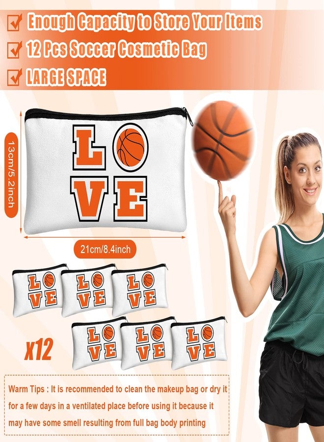Lauwell 12 Pieces Basketball Makeup Bag Cosmetic Bag Travel Storage with Words Portable Storage Case Toiletry Accessories with Zippers for Players Teams Women Girls (Basketball) - Image 2