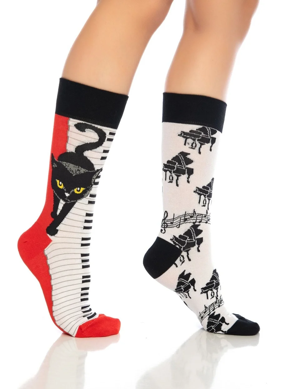 دايكو Piano Playing Cat Colorful Socks Combed Cotton