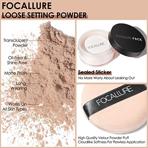 FOCALLURE Oil Control Loose Face Powder Translucent Loose Setting Powder ShineFree Matte Finishing Powder Longlasting Lightweight Sets Foundation Makeup Includes Velour Powder Puff Natural - Image 5