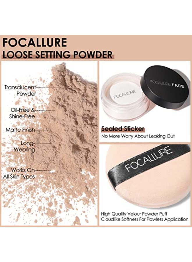 FOCALLURE Oil Control Loose Face Powder Translucent Loose Setting Powder ShineFree Matte Finishing Powder Longlasting Lightweight Sets Foundation Makeup Includes Velour Powder Puff Natural - Image 4
