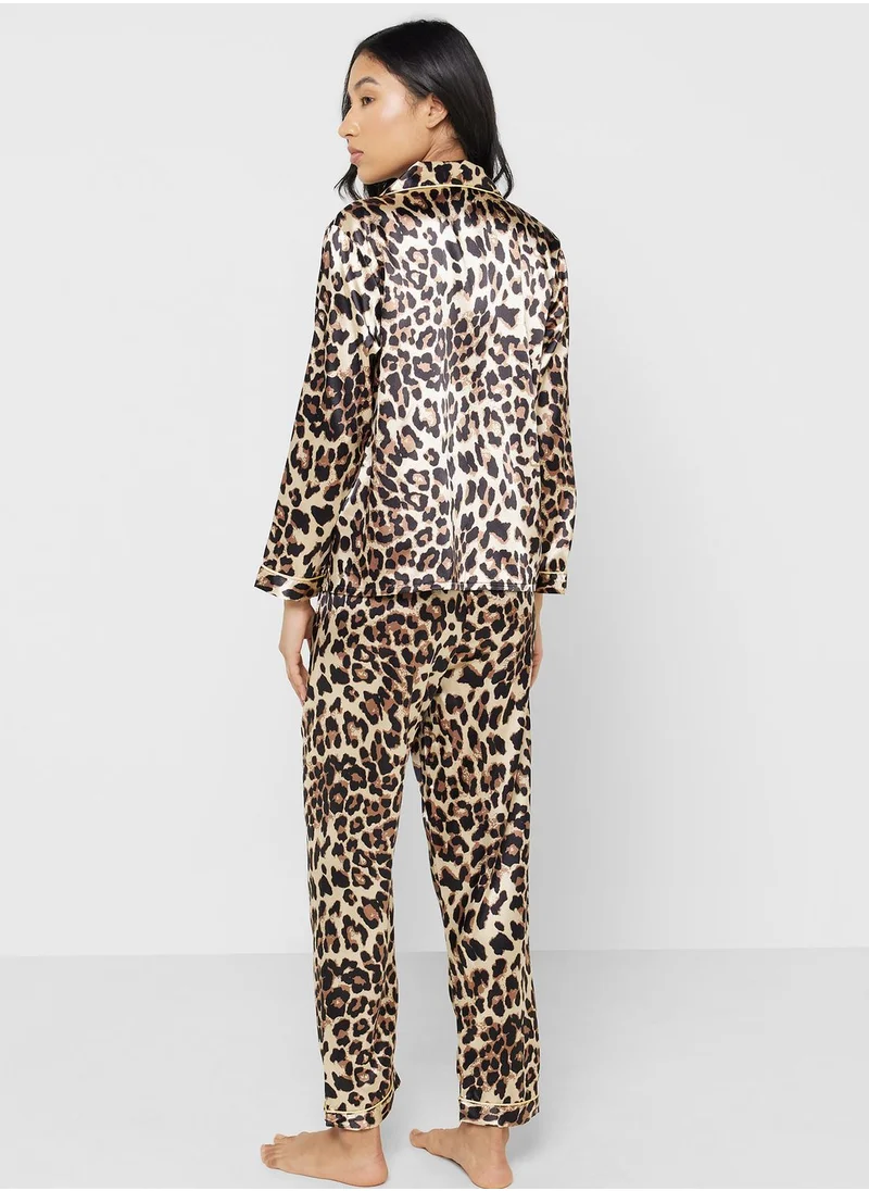 Ginger Leopard Print Shirt & Pyjama Set