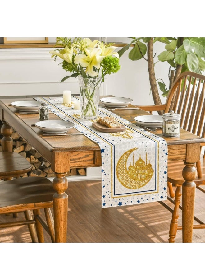 Y&D 1 PCS Eid Mubarak Table Flag 8 PCS Table Placemats Eid Mubarak Table Runner, Islam Ramadan Burlap Table Decoration, Star Moon Mosque Dresser Scarves for  Home Outdoor Table Party Decor - Image 2