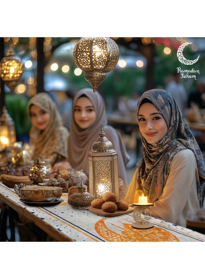 Y&D 1 PCS Eid Mubarak Table Flag 8 PCS Table Placemats Eid Mubarak Table Runner, Islam Ramadan Burlap Table Decoration, Star Moon Mosque Dresser Scarves for  Home Outdoor Table Party Decor - Image 5