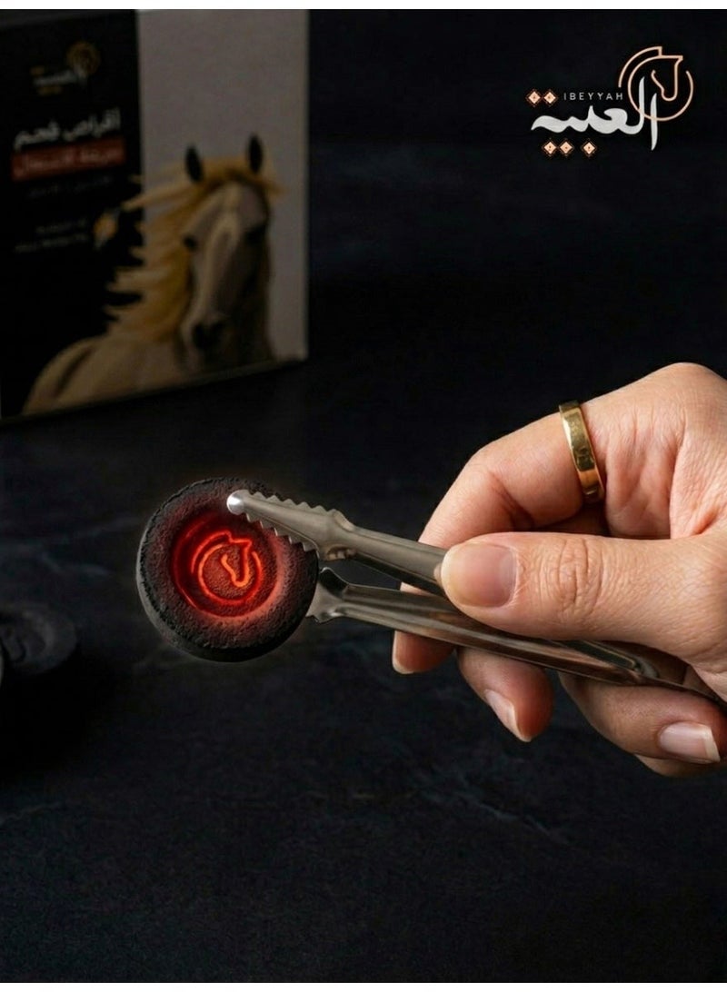 IBEYYAH Premium Incense Charcoal 33mm – 80 Tablets | Fast Lighting, Smokeless & Spark-Free | High Heat with Long-Lasting Burn | Perfect for Oud & Bakhoor Use at Home & Majlis | Includes Safety Tongs for Easy Handling - Image 4