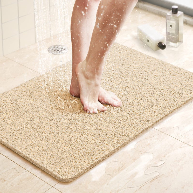 LuxStep Shower Mat Bathtub Mat24x24 inch NonSlip Bath Mat with Drain Quick Drying PVC Loofah Bathmat for TubShowerBathroom Phthalate FreeKhaki
