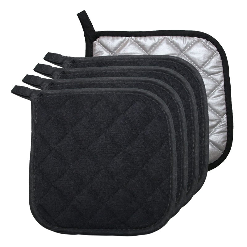 Bestjoy 5 PCS Pot Holders for Kitchen, Cotton Potholers with Great Heat Resistance, Hot Pads, Trivets for Cooking and Baking Black - Image 1