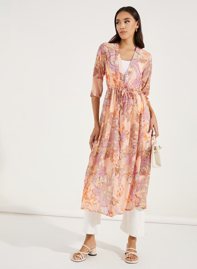 Styli Midi Length Printed Kimono with Drawstring - Image 1