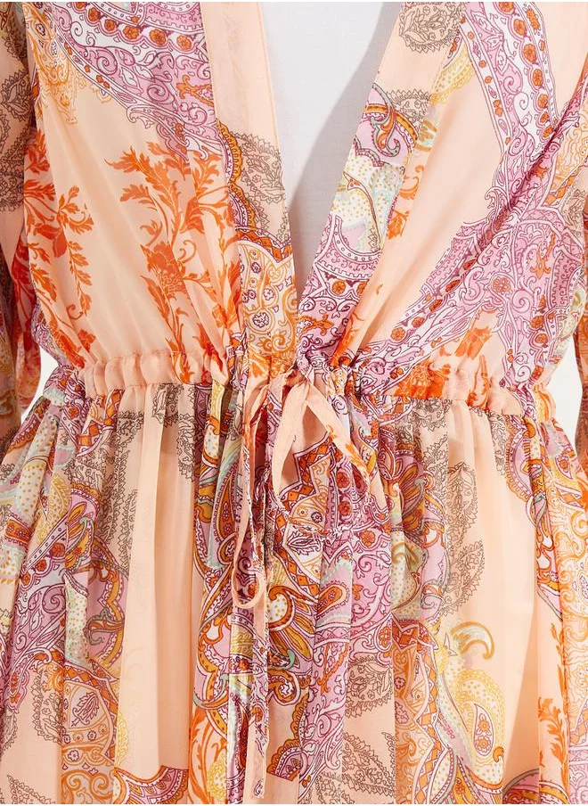 Styli Midi Length Printed Kimono with Drawstring