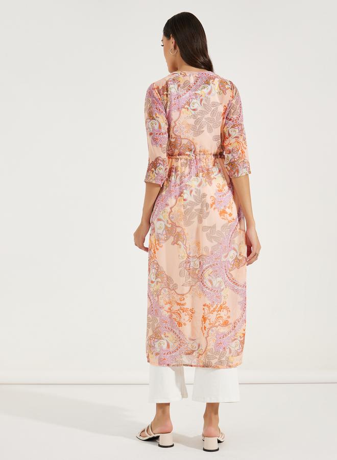 Styli Midi Length Printed Kimono with Drawstring - Image 4