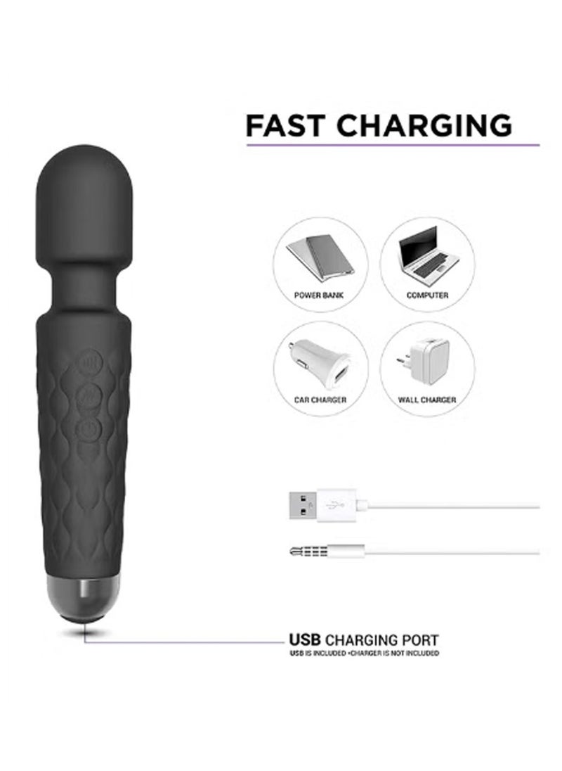 Generic - Waterproof Rechargeable Cordless Handheld Personal Body and Pain Relief Massager/Vibrator Machine for Men and Women 20 Vibration Modes 8 Speed Patterns (BLACK) - Image 1