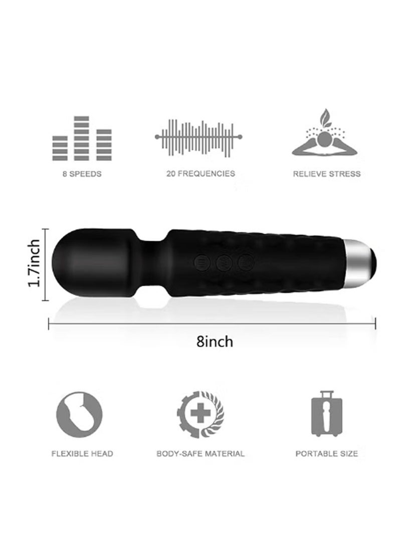 Generic - Waterproof Rechargeable Cordless Handheld Personal Body and Pain Relief Massager/Vibrator Machine for Men and Women 20 Vibration Modes 8 Speed Patterns (BLACK) - Image 1