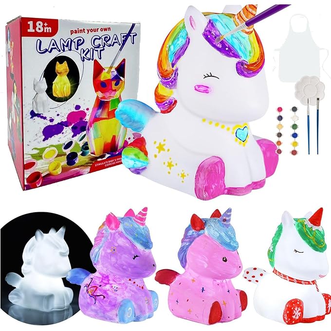 Craft Kit for Toddler's Paint your own Lamp 6 pcs set Apron Brushes Palette and 12 colors tray Gift for your loved ones Gift For Girls and Boys Toy For Girls 3 4 5 6 7 8 9 10 Years