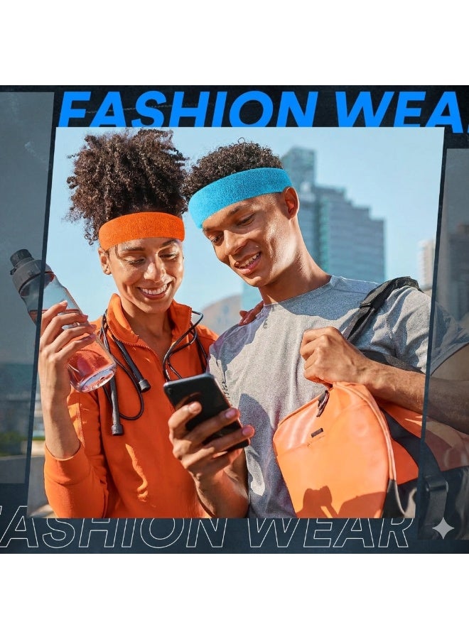 TEMPO 3 Pcs Headbands, Stretchy Non Slip - Sweatbands Sports Hairband for Men & Women, Moisture Wicking Athletic Cotton Terry Cloth, Summer Head band for Yoga, Workout, Running, Tennis, Basketball - Cycling Fashion Hair Accessories - Image 5
