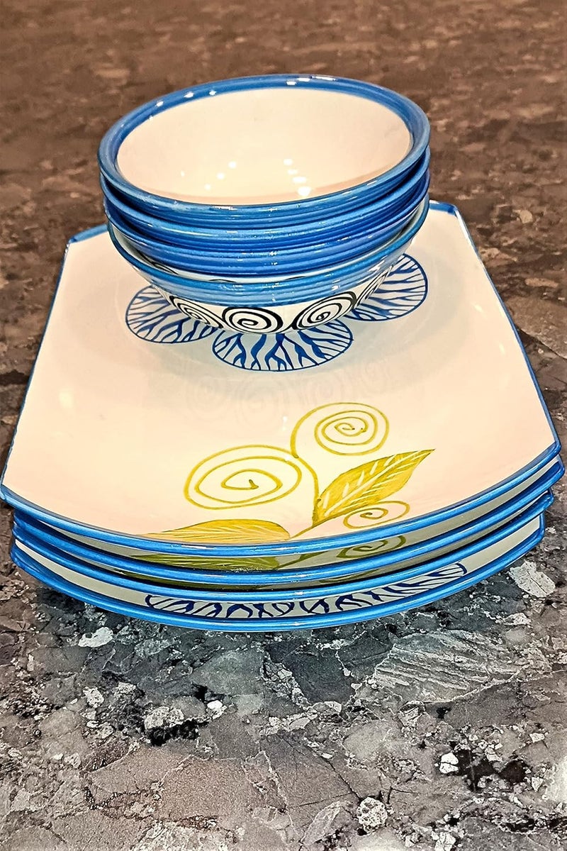 Caffeine Ceramic Handmade White Flora Dinner Set (Set of 8) - Image 1