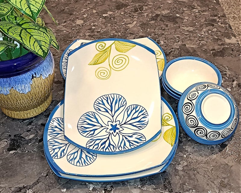 Caffeine Ceramic Handmade White Flora Dinner Set (Set of 8) - Image 4