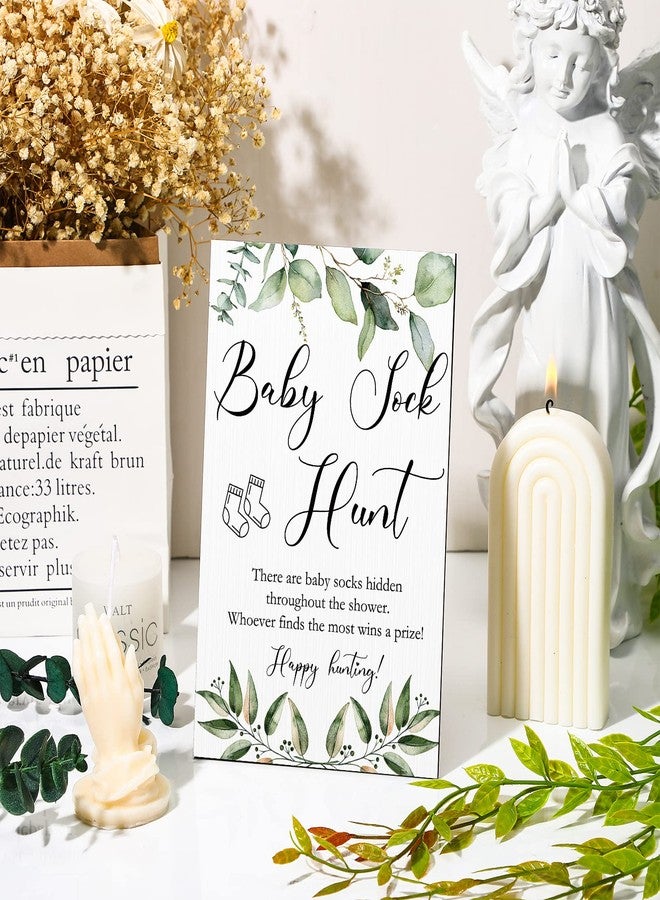 Roowest Baby Shower Games Sock Hunt Sign Wooden Tabletop Decor Greenery Gender Reveal Party Supplies Rustic Gift Sets Wooden Baby Shower Favors for Boy Girl, 5.12 x 7.87 x 0.2 Inch - Image 3