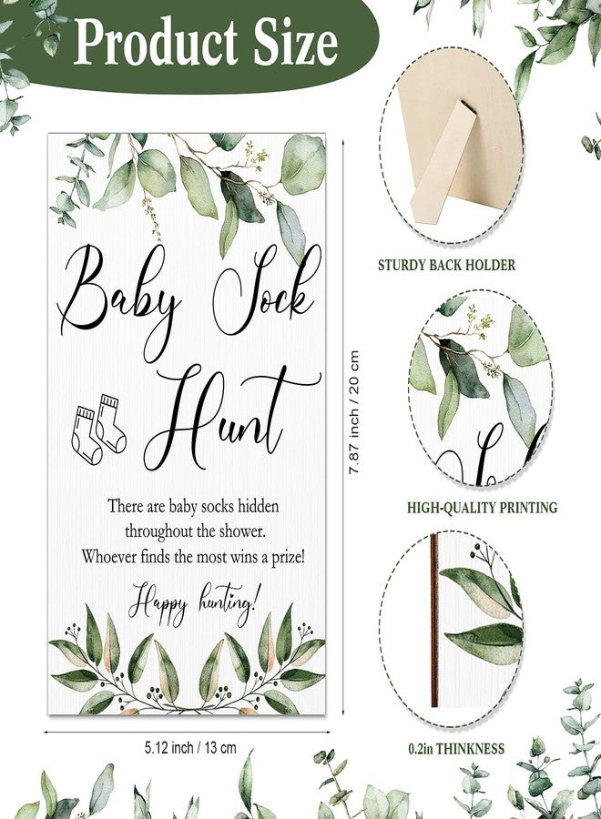 Roowest Baby Shower Games Sock Hunt Sign Wooden Tabletop Decor Greenery Gender Reveal Party Supplies Rustic Gift Sets Wooden Baby Shower Favors for Boy Girl, 5.12 x 7.87 x 0.2 Inch - Image 2